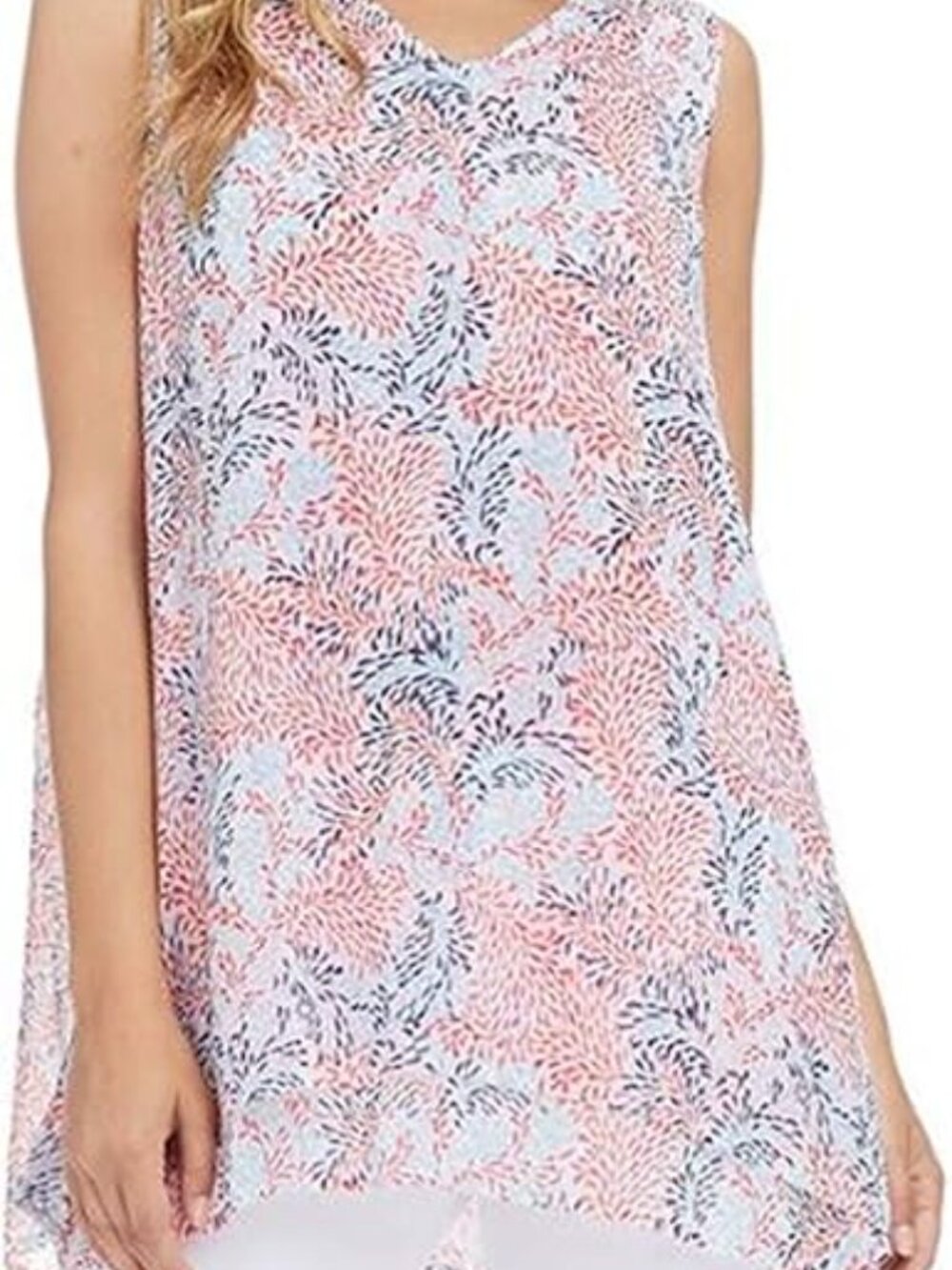 Fever Multicolor Leaf Print Double Layer Sleeveless Blouse, Size XL